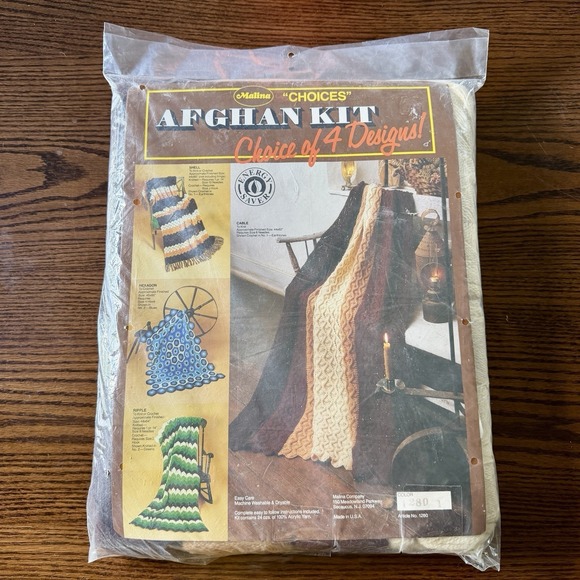 By Malina Other - Vintage 1970s Malina Afghan Crochet Kit Cable Knit Sealed Yarn‎ USA Earthtones